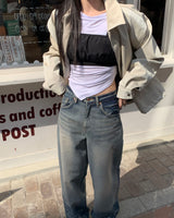 Crack string leather jacket