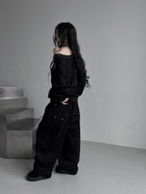 back rivet winter wide pants
