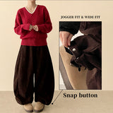 Sand corduroy side pin-tuck wide pants