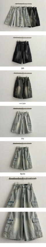 [S~XL] ロンバーウォッシングカーゴデニムショーツ