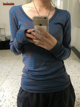 Wish Stripe U-Neck Long-Sleeve T-Shirt (6c)