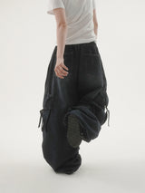 Drop buckle cargo denim pants -2C