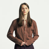 ビロウボタンダウンヘンリーネック長袖Tシャツ brown