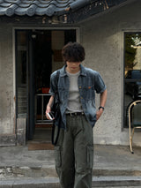 LMN Tamer Brush Patch Short-Sleeved Denim Shirt (2 colors)