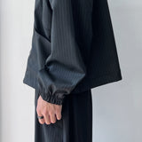 Minimalist Structural Aesthetic Drawstring Hem Striped Stand Collar Jacket