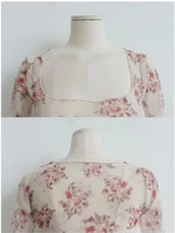 SHEER FLORAL SQUARE-NECK TOP
