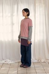 ロゴレイヤードストライプTシャツ (DUSTY PINK)