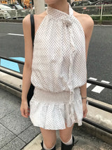 アトリエ ドット フリル ホルター フレア ミニ ドレス