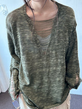 Drip Drape Distressed Mesh Loose Knit Sweater 4color