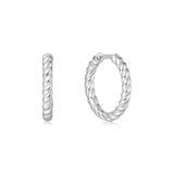 medium textured hoop rhodium plating + 925 silver earrings E063-05H