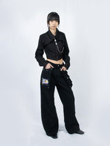 Crop Double Collar Shirts (Black)