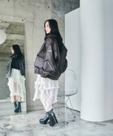 UNISEX フェイクレザーキルティングブルゾン_ブラウン