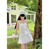 [GirlyFancyClub] Vacation Travel Outfit Pure Cotton French Style Color Painting Printed Sleeveless Dress