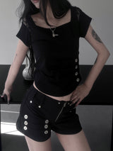 luel lace button short sleeve (2color)