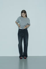 Wide washed denim pants_black