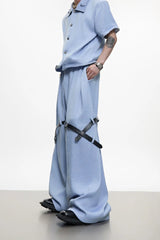 Textured Belted Suit Trousers