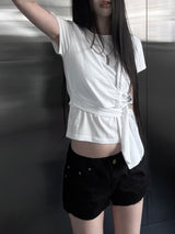 レイヤードツイスト ラップストラップTシャツ (2color)