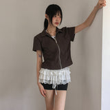Tiu Lace Ribbon Biker Leggings Shorts