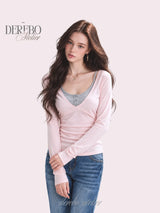 Stella Pink Gray Layered Long Sleeve T-shirt