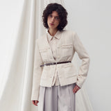 V NECK POCKET TWEED JACKET IVORY