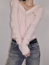Cable V-Neck Hooded Knit