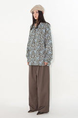 Retro style cashew flower Cuban collar straight long-sleeved floral shirt