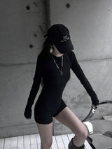 button deep v jumpsuit