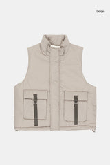 High-neck strap pocket padding vest