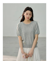 Punching Detail Summer Round Neck Knit Short Sleeve