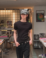 Beryl Lettering Ribbed Short Sleeve T-shirt
