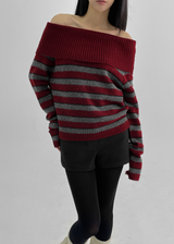 [MADE] Ant Stripe Off-Shoulder Knit