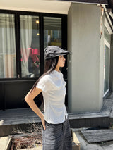 Ripple Mood Stripe Span Shirring Short Sleeve Shirt (3 colors)