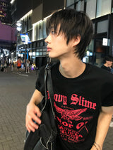 スリムフィット ウォッシュド グラフィック セミクロップTシャツ