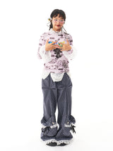 sillysis 可愛いイラストの小熊、ピンクの花柄プリント、宮廷風のギャザーレース付きTシャツ、インナー用トップス レディース