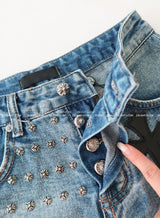 chrome patch studded denim shorts
