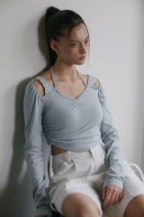 HALTER NECK SHIRRING TOP(MINT)