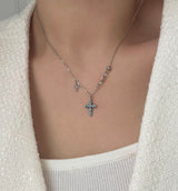 sif color twin cross turquoise vertical double ball short long layered gemstone necklace