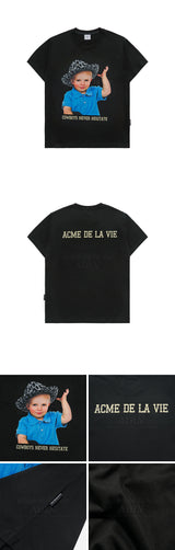 24FW カウボーイレタリングベビーフェイス半袖Ｔシャツ ブラック