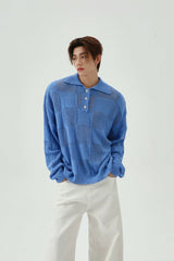 Minimalist Hollow Knit Polo Shirt