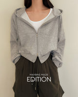 Rib cropped hooded zip-up