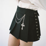 クロスチェーンプリーツスカート - ブラック