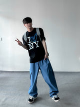 Color string wide cargo pants