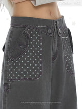 BETWEENAND Autumn ash purple striped polka-dot cotton casual pants, work-style split pants