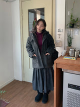 ガテルピーチフズーバンディングチェックロングスカート