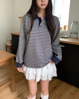 Luke Color Matching Stripe Rugby Sweatshirt