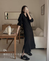【MADE】V-neck sweat one-piece
