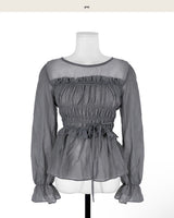 merlin puff strap shirring chiffon bl