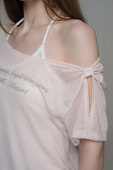 Powder sheer ribbon top, Baby Pink