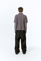 (BASE) LAYERED STRIPE POLO L/S TEE (CHARCOAL)
