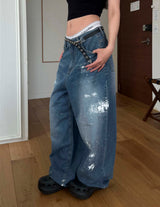 Painted denim pants